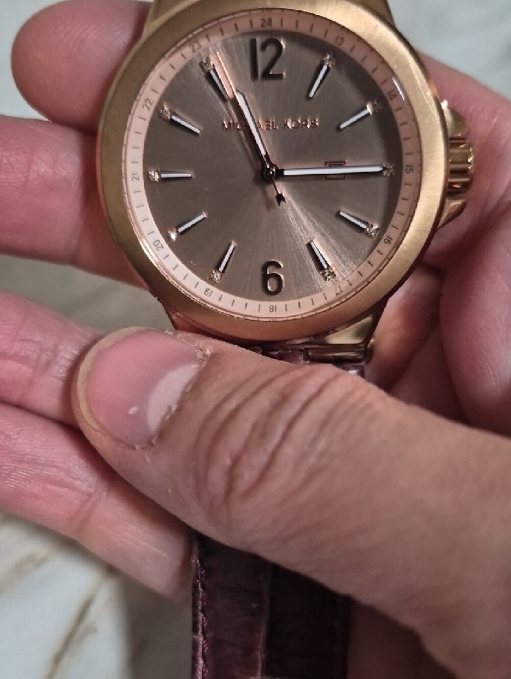 Michael Kors Rose Gold Leather Watch | Purple Croc-Embossed Strap | Date Display
